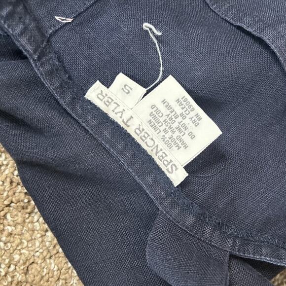 Spencer Tylar midi dress navy blue 100% Linen button up pockets SZ SM -flawed - Picture 6 of 11